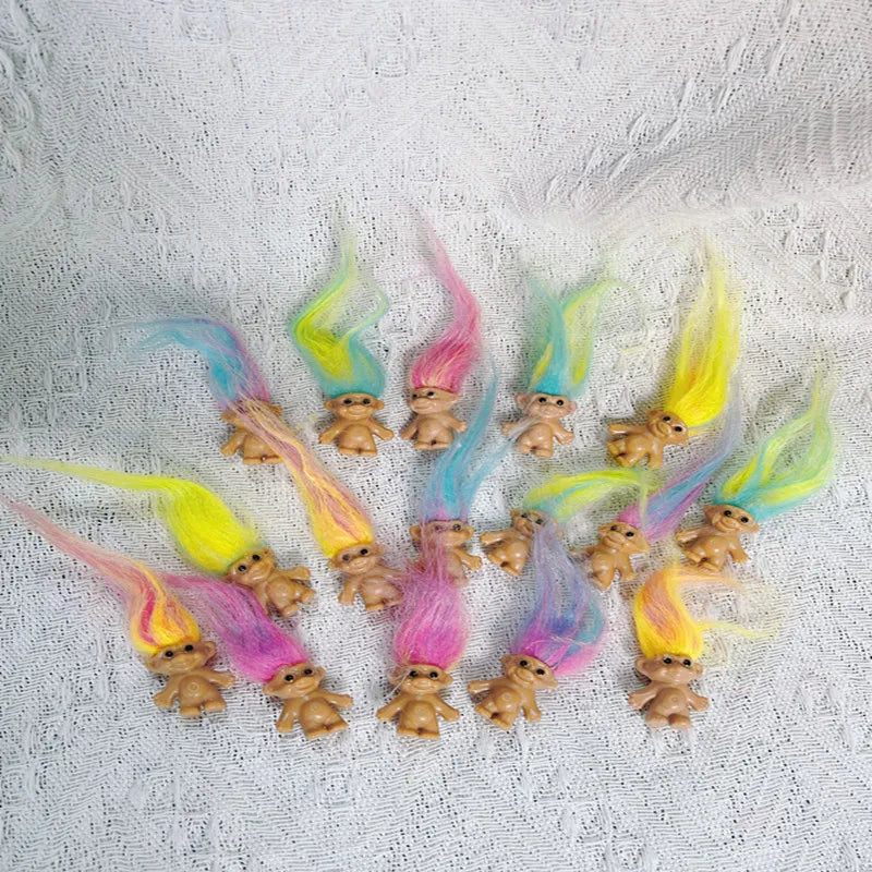 Retro Troll Dolls with Colorful Hair – Set of 10 Mini Figures for Parties and Decor