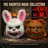 A collection of haunted mask products featuring a white rabbit and an orange-colored bear face mask.
