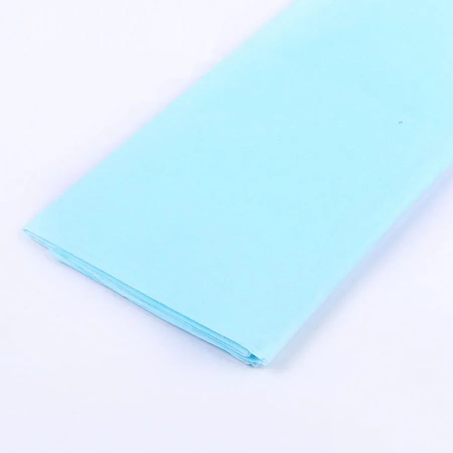 A sheet of light blue soft tissue paper for gift wrapping or DIY crafts.