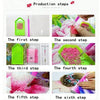 Six steps showing the process of creating a Ghost Face Horror diamond painting kit with knife design