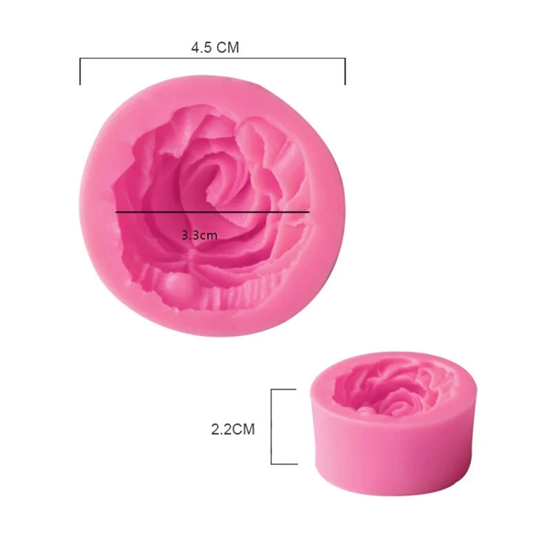 Pink silicone mold shaped like a rose flower for cake decorating