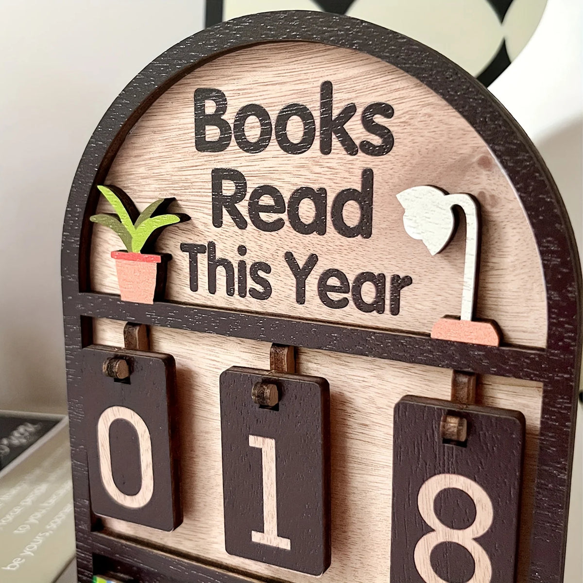 Wooden Book Tracker Display