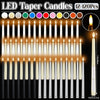 A set of 12 to 120 pieces of LED taper candles in various colors and sizes displayed vertically.