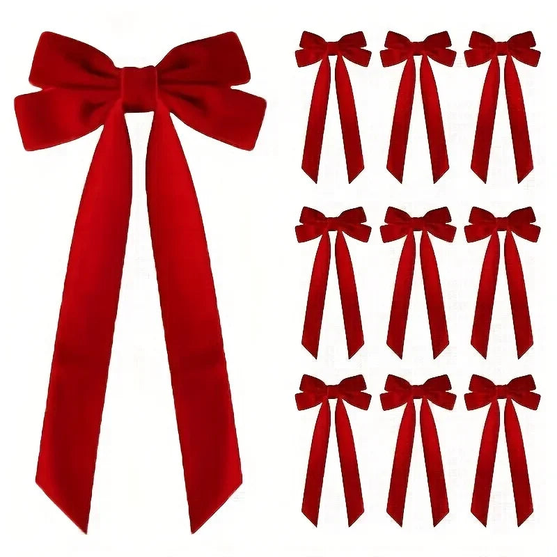 Red Velvet Christmas Tree Bows (10-Pack)