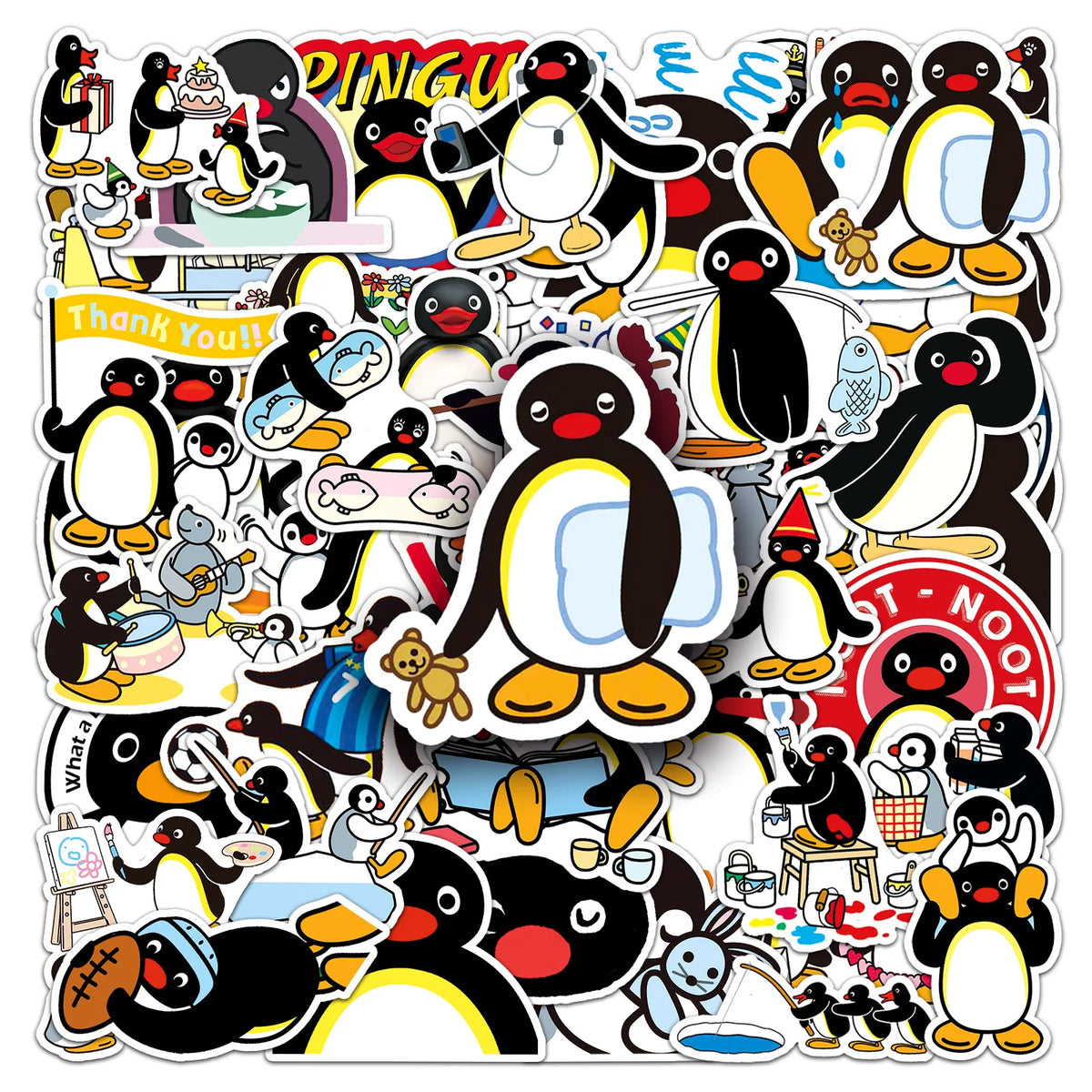 A collection of cute penguin stickers and decals for DIY crafting