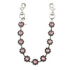 Silver paperclip chain bag strap with pink floral accents and a lobster clasp.