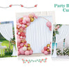 Party backdrop curtain featuring pink and white balloons and sheer white drapery for events