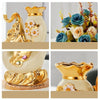 Gold ceramic swan vase for tabletop decor shown in various angles and contexts.