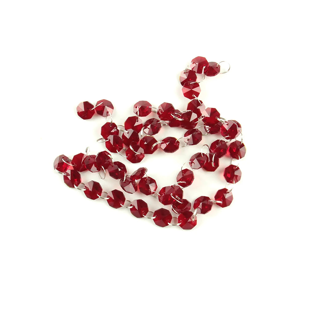 Red crystal glass octagon bead curtain strands for home decor