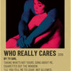 Album cover for Who Really Cares by TV Girl featuring a close-up of two figures in pink and blue light.