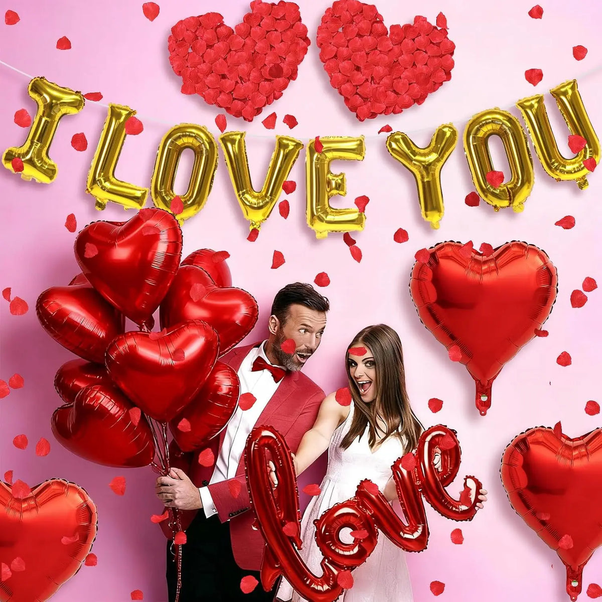 Romantic Foil Balloon and Rose Petal Set for Weddings & Anniversaries