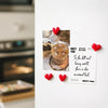A set of heart-shaped fridge magnets featuring a coffee cup design and a quote about luck.