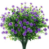 Artificial eucalyptus branch with seven stems featuring purple flowers and green leaves for home decor