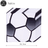 A set of 16 black and white striped napkins shaped like a soccer ball for birthday parties