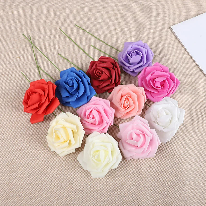 A collection of 20 lifelike foam rose stems in various shades of pink, purple, red, blue, and white.