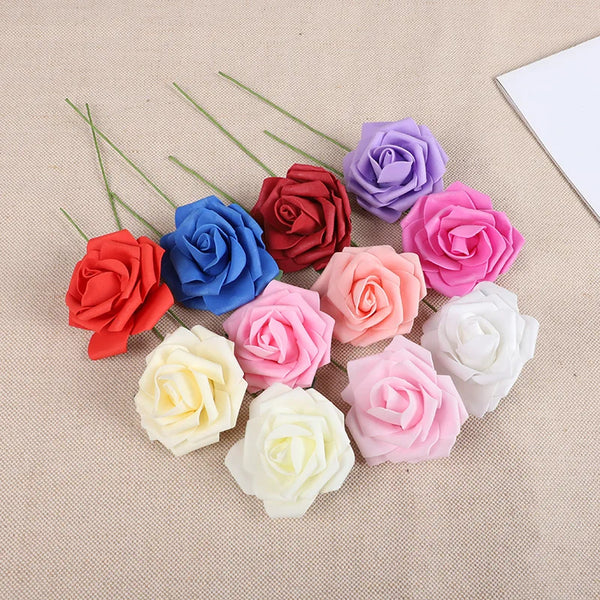 A collection of 20 lifelike foam rose stems in various shades of pink, purple, red, blue, and white.