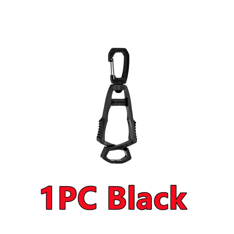 A single black glove clip holder with a loop for securing gloves.