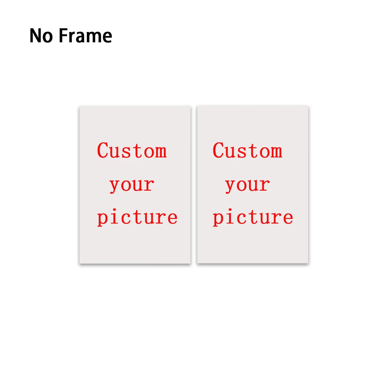 Two blank white frames labeled Custom your picture, indicating a personalized frameless canvas print wall art option.