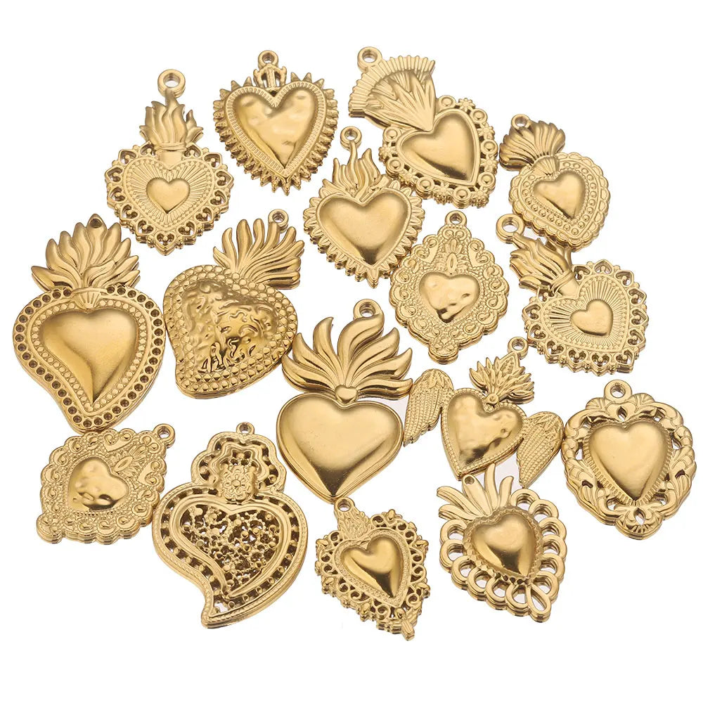 Gold Sacred Heart Charms for Jewelry Making