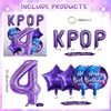 A set of purple foil number balloons and star-shaped balloons for a KPOP birthday celebration.