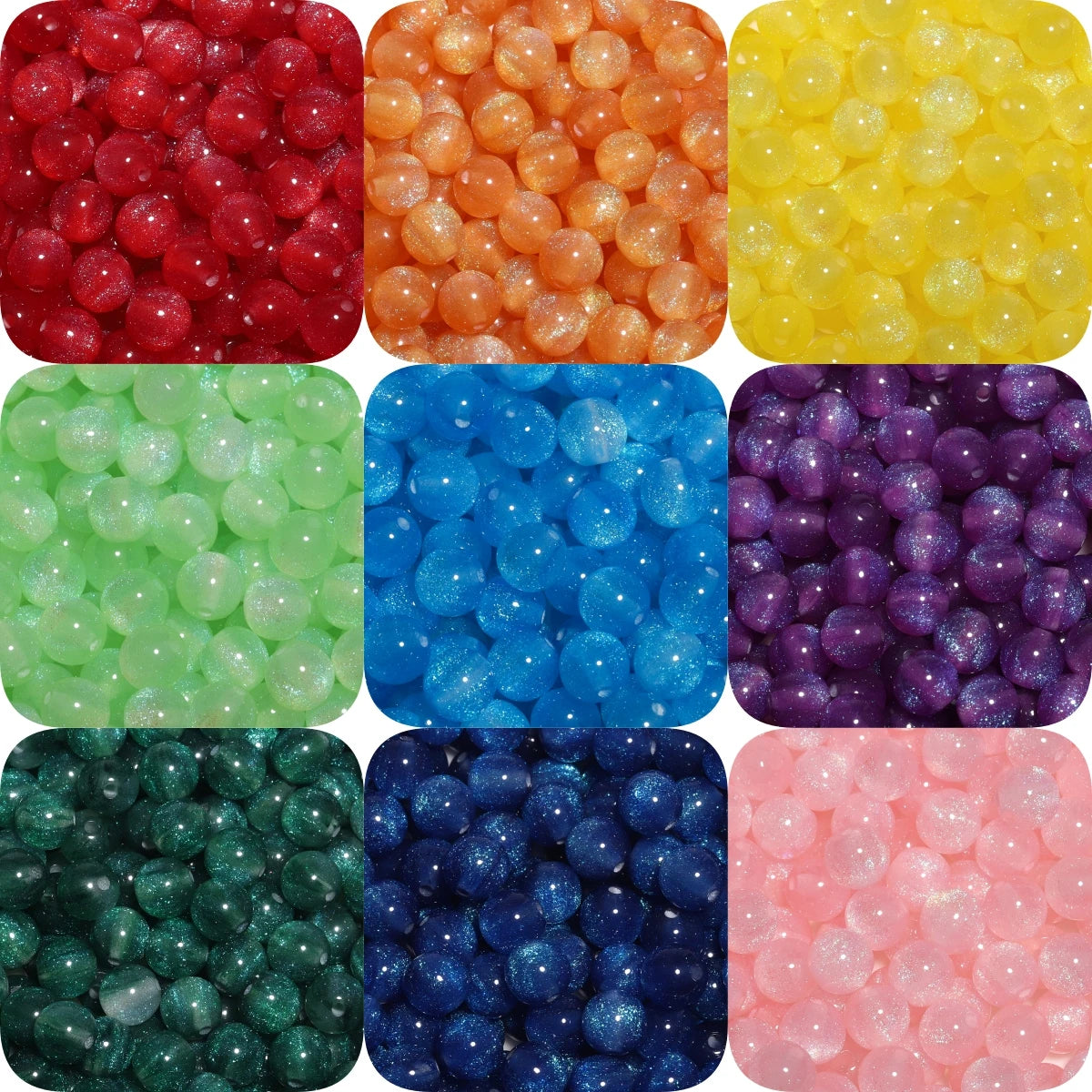 8mm Multicolor Glitter Resin Beads - 50 Pack for Jewelry Making