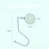 A light blue heavy duty purse and bag hook with a circular attachment, shown in a vertical dimension view.