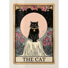A vertical poster featuring a black cat silhouette against a pink moon and pink flowers, with the text THE CAT below.