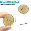 A round gold coin is shown next to a hand, illustrating the product size of 4mm diameter by 2mm width.
