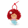 A red, curly-haired plush toy with a starfish accessory and a light blue belly, designed as a bag charm.