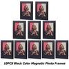 Ten black magnetic photo frames displayed in a vertical arrangement.