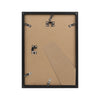 A black wooden photo frame with a light brown background and four small metal clips for mounting photos.
