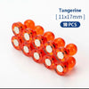 A collection of 10 orange tangerine-colored neodymium pin magnets with plastic shells.