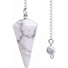 A white marble teardrop pendant on a silver chain, used for divination and energy healing.