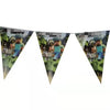 A triangular banner featuring pixel art characters from Minecraft, suitable for a birthday party decoration.