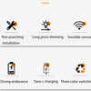 Features of a rechargeable motion sensor under-cabinet light including non-punching installation, long press dimming, invisib