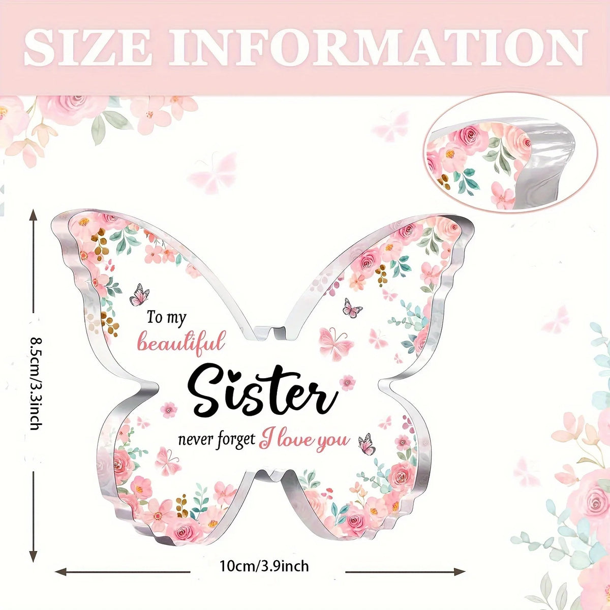 Pink and floral butterfly acrylic keepsake gift for sister or best friend