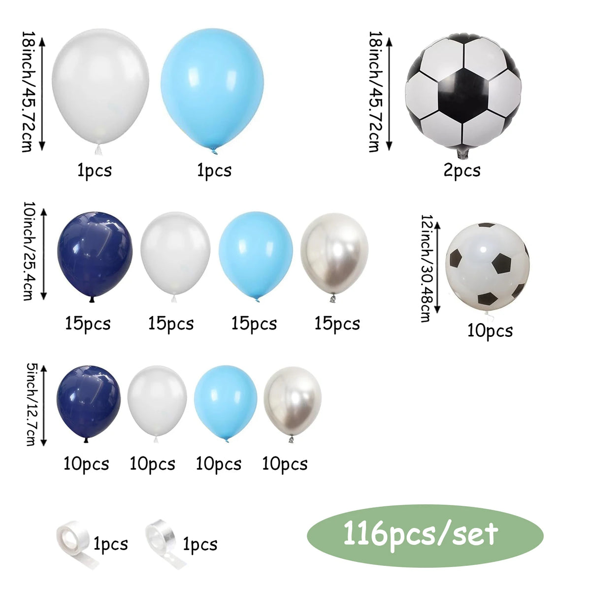 Football-Themed Balloon Garland Kit — 116-Piece Blue & White Party Decor