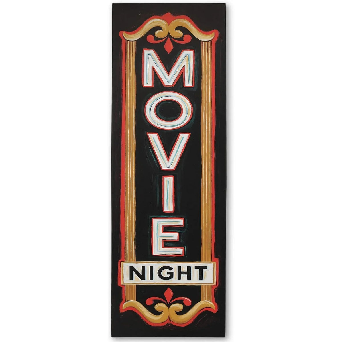 Vintage funny metal street sign with the word MOVIE NIGHT in distressed lettering