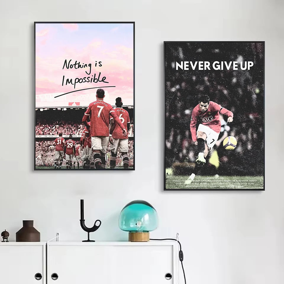 A framed canvas art print featuring two football players in red jerseys against a stadium background and text that reads Neve