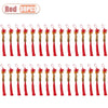 Red traditional Chinese knot pendants featuring wooden gourds and copper coins.