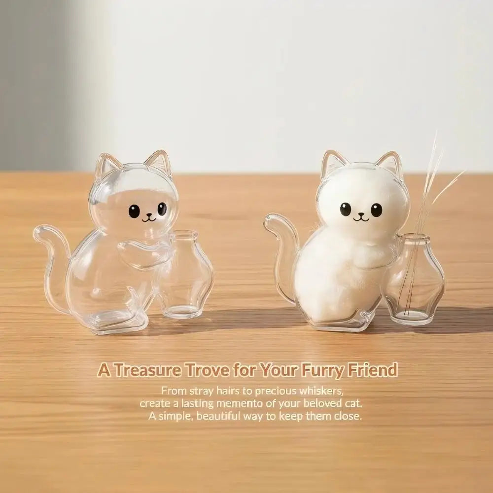 Clear capsule cat whisker keepsake magnet with a white cat figure.