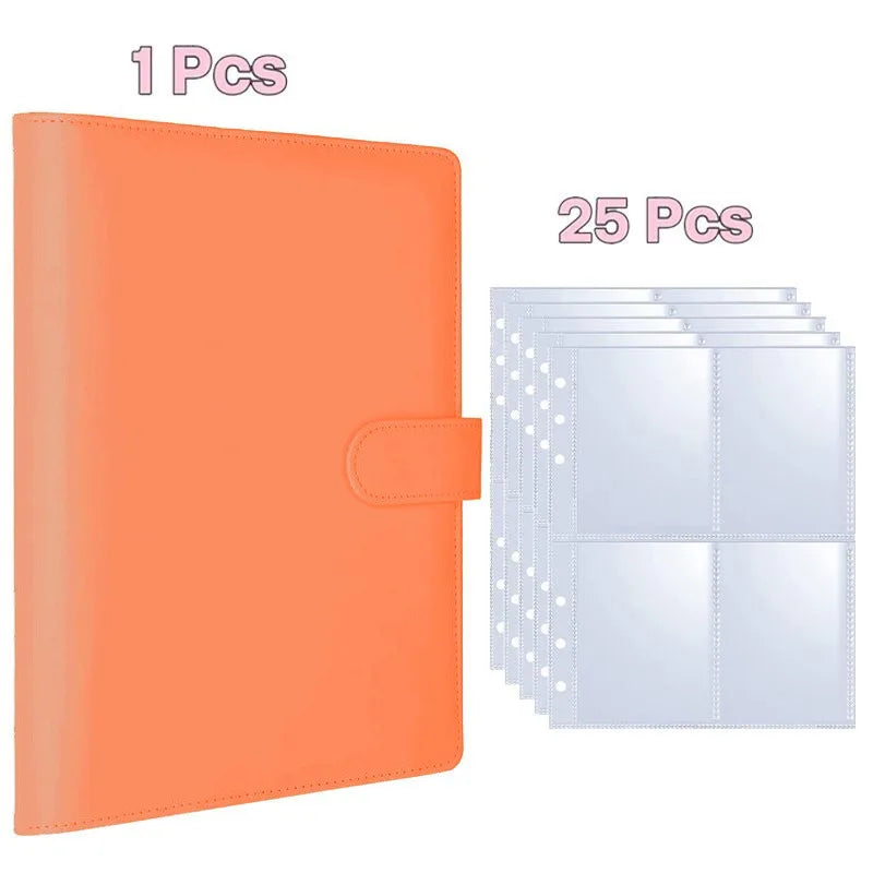 Orange reusable A5 Kpop photocard album binder with 25 clear plastic sleeves