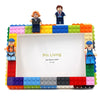 A DIY building block photo frame kit featuring minifigures and colorful plastic blocks.