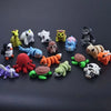 A collection of colorful, articulated 3D printed animal figurines in various poses and colors.