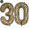 Gold foil balloon number 30 with a leopard print pattern
