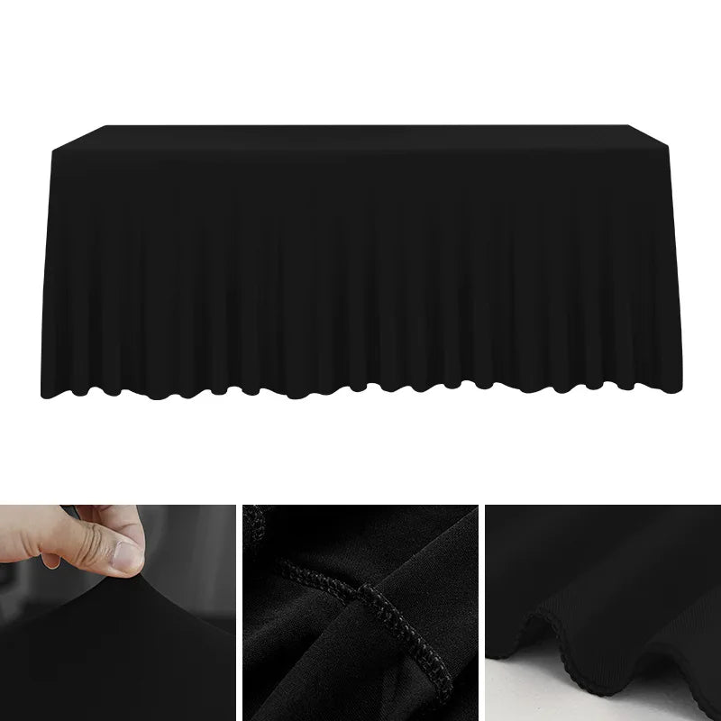 Black stretch rectangle tablecloth showing the fabric texture and drape.