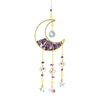 Gold moon suncatcher wind chime with purple crystals and prism accents