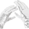 A pair of sparkly sequin disco gloves and tie set for kids.