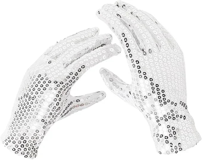 A pair of sparkly sequin disco gloves and tie set for kids.