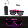 Pink light up EL wire party sunglasses displayed on a black background.